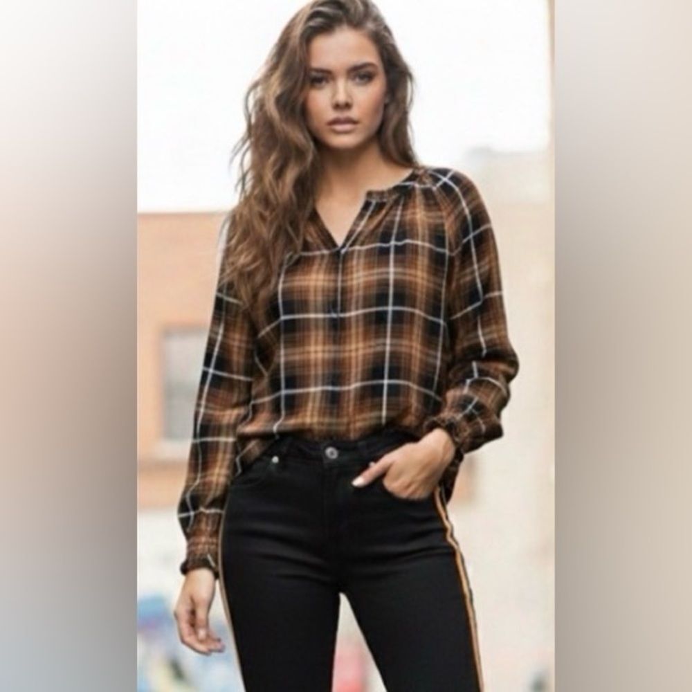NWT!!Beach Lunch Lounge Madison Plaid Button Down Shirt Size Small 100% Rayon